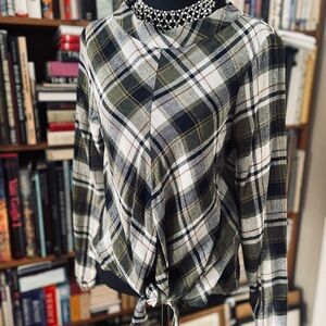 Zara Collection Chic Tartan Plaid Tie-Front Blouse - Size M but SEE NOTES!